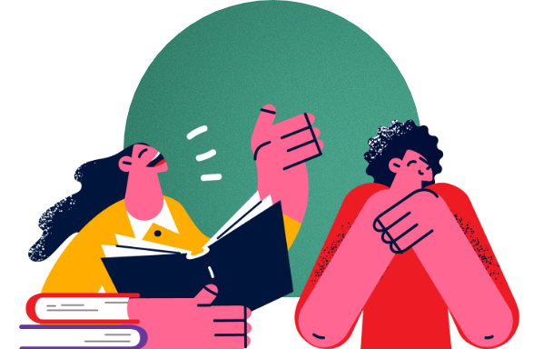 Ilustración de estudiantes hablando 