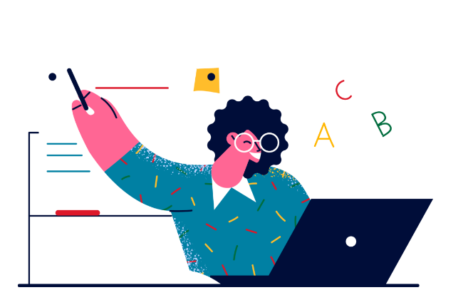 Ilustración docente enseñando en la Unidad Educativa Paul Dirac